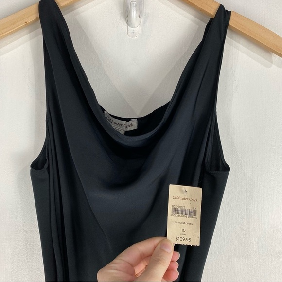 Coldwater Creek Belted Tie Waist Cowl Neck Sleeveless Midi Dress Black 10 (NWT) - Picture 2 of 7